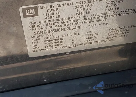 2017 Chevrolet Trax Lt from USA, damaged, VIN 3GNCJPSB8HL265448